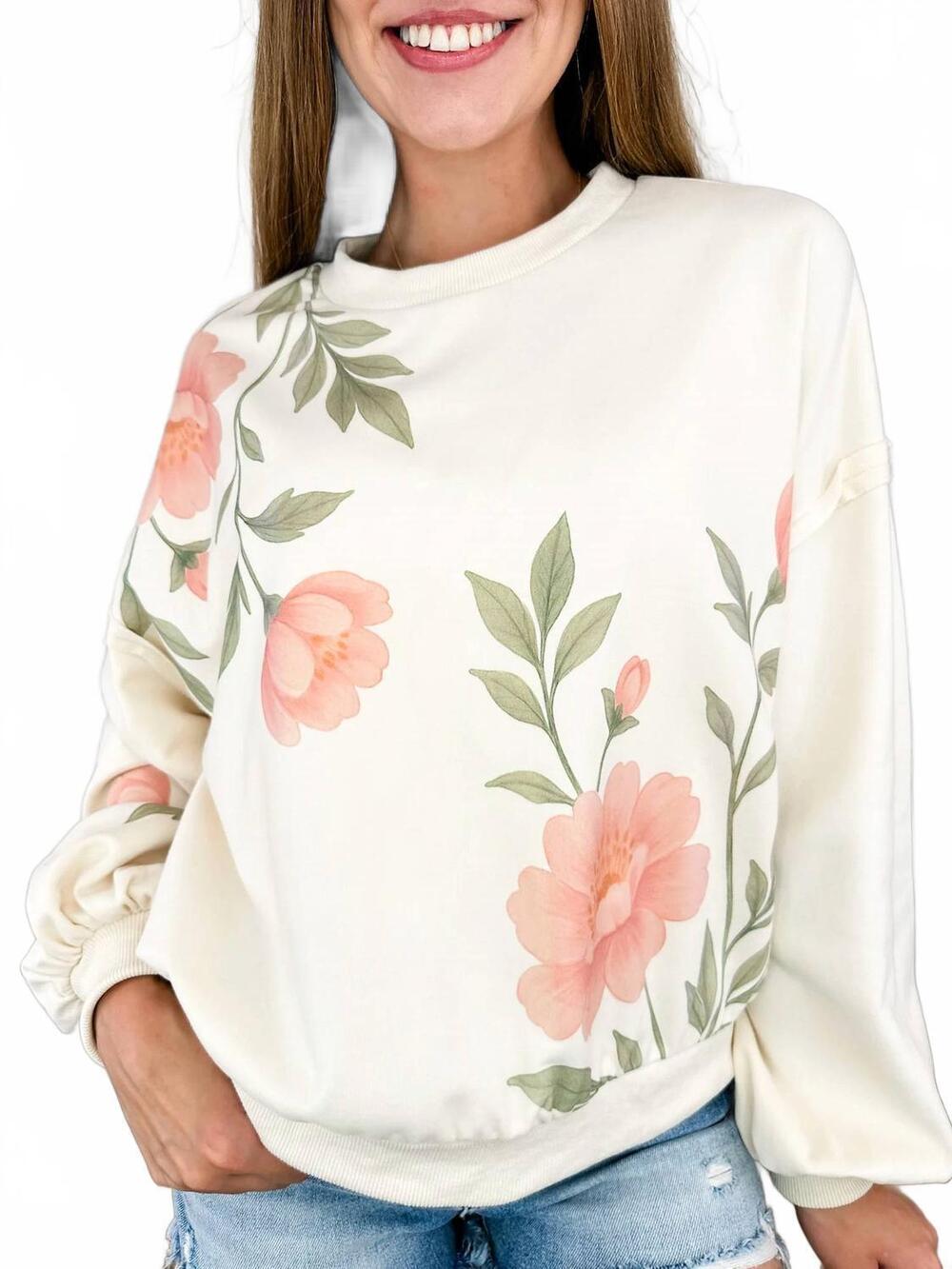 NEW BLAKELEY spring floral pullover sweatshirt in cream